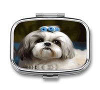 Portable Medicine Case 2 Compartment Medicine Box Shih Tzu Dog Cute Medicine Organizer Travel Pill Box for Pocket & Purse Portable Vitamin Medication Box Unique Travel Gift