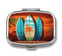 Portable Medicine Case 2 Compartment Medicine Box Surfboard on Wooden Cute Medicine Organizer Travel Pill Box for Pocket & Purse Portable Vitamin Medication Box Unique Travel Gift