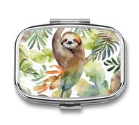 Portable Medicine Case 2 Compartment Medicine Box Watercolor Sloth Cute Medicine Organizer Travel Pill Box for Pocket & Purse Portable Vitamin Medication Box Unique Travel Gift