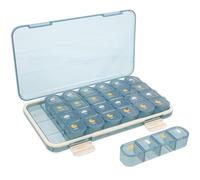 Portable Medicine Organizer Box, Seven Day 28 Compartment Large Capacity | PP and ABS Build, Tight Seal Cover, Lightweight Compact Design, Blue Finish for Travel Use