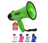 Portable Megaphone Speaker Siren Bullhorn - Compact and Battery Operated with 20 Watt Power, Microphone, 2 Modes, PA Sound and Foldable Handle for Cheerleading and Police Use - Pyle PMP22GR (Green)