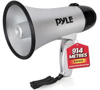 Portable Megaphone Speaker Siren Bullhorn - Compact and Battery Operated with 20 Watt Power, Microphone, 2 Modes, PA Sound and Foldable Handle for Cheerleading and Police Use (Silver)