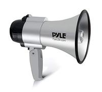Portable Megaphone Speaker Siren Bullhorn - Compact and Battery Operated with 30 Watt Power, Microphone, 2 Modes, PA Sound and Foldable Handle for Cheerleading and Police Use - Pyle PMP33SL (Silver)