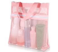 Portable Mesh Shower Bag, Small Mesh Shower Caddy Dorm for College Student, Double Layer Toiletry Tote Bag for Gym Travel Beach Bathroom Sunscreen (Pink)