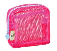 Portable Mesh Zipper Cosmetic Bags, Mini Lipstick Makeup Pouch, Coin Pouch Organizer for Pocket, Mesh Makeup Bag(Pink-Square)