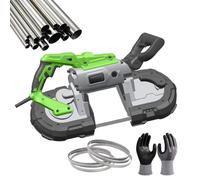 Portable Metal Band Saw, 1100W Power, Adjustable 45° Cutting Angle, 4.72 in Cutting Diameter, 1 Pair Gloves & 6 Blades Included, Precision Scale Lines