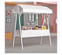 Portable Metal Food Cart with Wheels Foldable Kiosk for Craft Shows Thrift Sales Includes Detachable Flag & Tablecloth Ideal Market Stand for Vendors