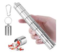 Portable Metal Weekly Pill Box Aluminum Alloy Pill Box Organiser 7 Day 1 Times a Day Waterproof Tablet Organiser w/Keyring, Carabiner, Small Objects Case for Outdoor Travel Camping,Silver…