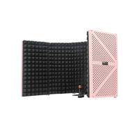 Portable Microphone Soundproof Cover 5-Panel Foldable Desktop Acoustic Booth Box for Recording Music Practice Home Studio(Pink)