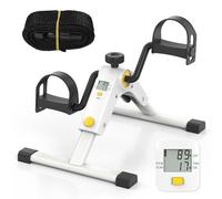 Portable Mini Exercise Bike, White and Yellow, Foldable Pedal Exerciser with LCD Display, Compact Under Desk Cycle for Home