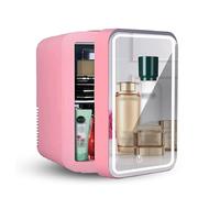 Portable Mini Fridge For Car, With Led Mirror, 8L Capacity Skin Care Mini Fridge, Hot And Cold, Car And Home Dual Use Portable Mini Fridge, For Bedroom, Office And Car,Pink