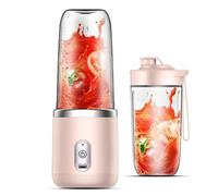 Portable Mini Juice Blender 400ml Personal Cup - Cordless Rechargeable Fruit Juicer Mixer With 6 Blades for Smoothies, Shakes - Travel Fruit and Vegetable Juicer Cup (Pink)