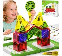Portable Mini Magnetic Tiles Travel Set STEM Travel Toys for Kids, Iron Box Base for On - the - Go Play, Mess - Free Storage, Travel Toys Boys & Girls Birthday Gift (26pcs Magnetic Tiles)