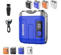 Portable Mini Men's Electric Shaver, Rotary Dual Ring Electric Shaver, Beard Shaver Mini and Portable Suitcase Design for Men, USB Rechargeable One-Button Long Lasting for Home Travel(Blue,With digita