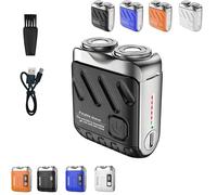 Portable Mini Men's Electric Shaver, Rotary Dual Ring Electric Shaver, Beard Shaver Mini and Portable Suitcase Design for Men, USB Rechargeable One-Button Long Lasting for Home Travel(Black,Without di