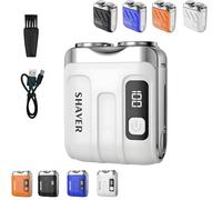 Portable Mini Men's Electric Shaver, Rotary Dual Ring Electric Shaver, Beard Shaver Mini and Portable Suitcase Design for Men, USB Rechargeable One-Button Long Lasting for Home Travel(White,With digit