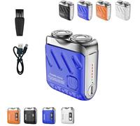 Portable Mini Men's Electric Shaver, Rotary Dual Ring Electric Shaver, Beard Shaver Mini and Portable Suitcase Design for Men, USB Rechargeable One-Button Long Lasting for Home Travel(Blue,Without dis