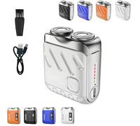 Portable Mini Men's Electric Shaver, Rotary Dual Ring Electric Shaver, Beard Shaver Mini and Portable Suitcase Design for Men, USB Rechargeable One-Button Long Lasting for Home Travel(White,Without di