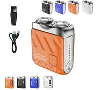Portable Mini Men's Electric Shaver, Rotary Dual Ring Electric Shaver, Beard Shaver Mini and Portable Suitcase Design for Men, USB Rechargeable One-Button Long Lasting for Home Travel(Orange,Without d