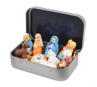 Portable Mini Nativity Set in Metal Tin Box for Holiday and Home Decor - Compact and Artistic Christmas Scene Display for Desk or Travel