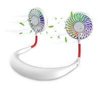 Portable Mini Neck Fan Hands Free Rechargeable Portable Desk Fan Collar Fan with Double Wind Head LED Light 3 Speed for Travel Sport Outdoor