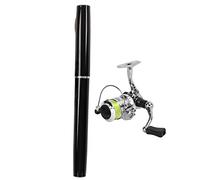 Portable Mini Pen Shape Fishing Rod Pole Pocket Retractable Fishing Rod with Reel Wheel Ultra Light High Hardness Aviation Aluminum Alloy for Sea Fishing Rock Fishing Stream (Black)