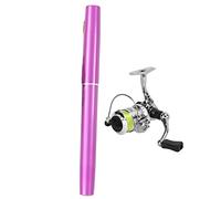 Portable Mini Pen Shape Fishing Rod Pole Pocket Retractable Fishing Rod with Reel Wheel Ultra Light High Hardness Aviation Aluminum Alloy for Sea Fishing Rock Fishing Stream (Purple)
