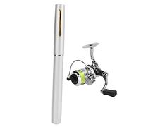 Portable Mini Pen Shape Fishing Rod Pole Pocket Retractable Fishing Rod with Reel Wheel Ultra Light High Hardness Aviation Aluminum Alloy for Sea Fishing Rock Fishing Stream (Silver)