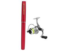 Portable Mini Pen Shape Fishing Rod Pole Pocket Retractable Fishing Rod with Reel Wheel Ultra Light High Hardness Aviation Aluminum Alloy for Sea Fishing Rock Fishing Stream (Red)