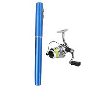 Portable Mini Pen Shape Fishing Rod Pole Pocket Retractable Fishing Rod with Reel Wheel Ultra Light High Hardness Aviation Aluminum Alloy for Sea Fishing Rock Fishing Stream (Blue)