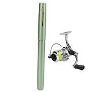 Portable Mini Pen Shape Fishing Rod Pole Pocket Retractable Fishing Rod with Reel Wheel Ultra Light High Hardness Aviation Aluminum Alloy for Sea Fishing Rock Fishing Stream (Green)