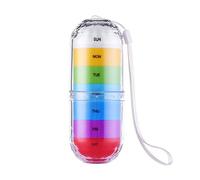 Portable Mini Pill Box, New Double Waterproof BPA Free Sealing Pill Box 7 Days Pill Organiser for Vitamin Fish Oil Supplements Medication(Rainbow)