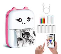 Portable Mini Printer, Pocket Thermal Printer with 7 Rolls Paper, Wireless Bluetooth Smart Printer for Photos, Office Receipts, Labels, QR Codes, Inkless Printing