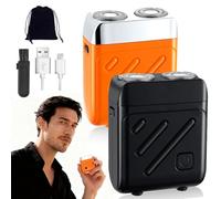 Portable Mini Shavers for Men,Rotating Double Ring Electric Shaver,Powerful Shaving Without Residue and Skin Damage (Black+B)
