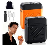 Portable Mini Shavers for Men,Rotating Double Ring Electric Shaver,Powerful Shaving Without Residue and Skin Damage (Black+A)