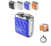 Portable Mini Small Steel Cannon Rotary Dual Ring Electric Shaver, Beard Shaver Mini and Portable Suitcase Design, Electric Rotary Dual Ring Electric Shaver (Blue)