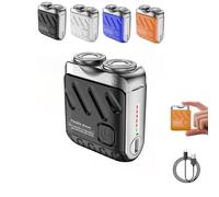 Portable Mini Small Steel Cannon Rotary Dual Ring Electric Shaver, Beard Shaver Mini and Portable Suitcase Design, Electric Rotary Dual Ring Electric Shaver (Black)