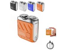 Portable Mini Small Steel Cannon Rotary Dual Ring Electric Shaver, Beard Shaver Mini and Portable Suitcase Design, Electric Rotary Dual Ring Electric Shaver (Orange)