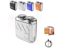 Portable Mini Small Steel Cannon Rotary Dual Ring Electric Shaver, Beard Shaver Mini and Portable Suitcase Design, Electric Rotary Dual Ring Electric Shaver (Silver)