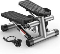 Portable Mini Stair Stepper with Resistance Bands - Twist Action Fitness Machine for Home Workout - Adjustable Tension & LCD Monitor - 150kg Weight Capacity, Silver
