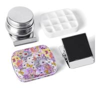 Portable Mini Tin Box 12-Well Empty Watercolor Palette Paint Mixing Tray is a Small Storage Travel Kit with Magnetic Clip and Oil Pot,Making it Perfect for Outdoor Sketching and DIY Painting.Insects