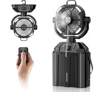 Portable Misting Fan for Outdoor Patio, 20000mAh Rechargeable Battery Operated Camping Fan with 6L Bucket, Strong Winds, 4 Large Spray Outlets, for Fishing/Travel/Garden Party/Golf/Tent, Black