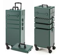 Portable Multi-Storey Nail Case for Nail Tech Organizer - Wheels Makeup Case Organizer, Cosmetic Case, Makeup Train Case, Make Up Case (Green-8034)