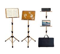 Portable Music Stand - Folding Music & Book Stand with Carrying Bag, Adjustable Height Wooden & Metal Foldable Podium Stand for Sheet Music, Reading, Bible, Laptop, Cookbooks, Projector