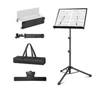 Portable Music Stand - Folding Sheet Music Stand & Book Stand with Carrying Bag, 3 in 1 Tri-fold Panel Metal Podium Stand Adjustable Height with Music Sheet Clip Holder