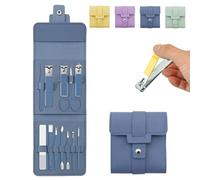 Portable Nail Clipper Set (12/16pcs), Folding Leather Nail Clipper Set, Easy Storage Manicure Kit with Clippers, Cuticle Trimmer & Care Tools, Compact Manicure Kit for Women (Blue,12 Pcs)