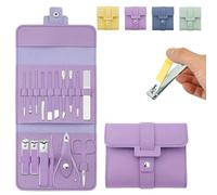 Portable Nail Clipper Set (12/16pcs), Folding Leather Nail Clipper Set, Easy Storage Manicure Kit with Clippers, Cuticle Trimmer & Care Tools, Compact Manicure Kit for Women (Purple,16 Pcs)