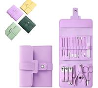 Portable Nail Clipper Set 12/16PCS, Professional Manicure & Pedicure Kit, Heavy-Duty Stainless Steel Nail Care Set, Foldable Household Nails Clippers Sets for Home or Travel Use (Purple,16 PCS)