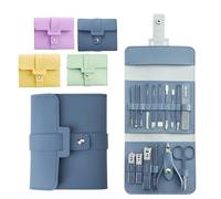 Portable Nail Clipper Set (12/16pcs), Stainless Steel Multi-Functional Nail Clipper Set, Heavy-Duty Stainless Steel Nail Care Set with Clippers, Scissors, Care Tools, Travel (Blue, 16pcs)