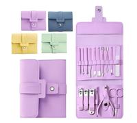 Portable Nail Clipper Set (12/16pcs), Stainless Steel Multi-Functional Nail Clipper Set, Heavy-Duty Stainless Steel Nail Care Set with Clippers, Scissors, Care Tools, Travel (Purple, 16pcs)